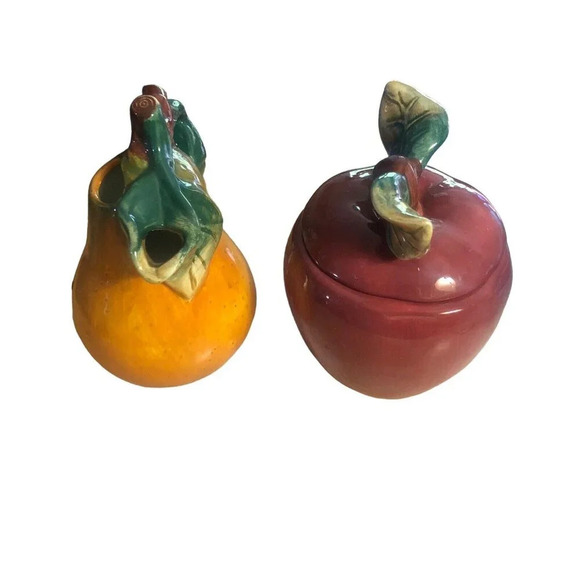 SAKURA Apple & Pear Sugar and Creamer Set Fall Thanksgiving Autumn Dinnerware - Picture 2 of 7